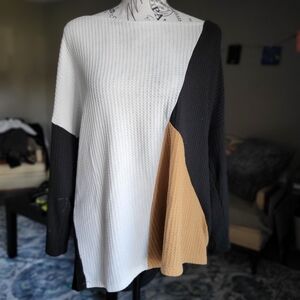 Cato Colorblock Sweater in White, Black & Tan